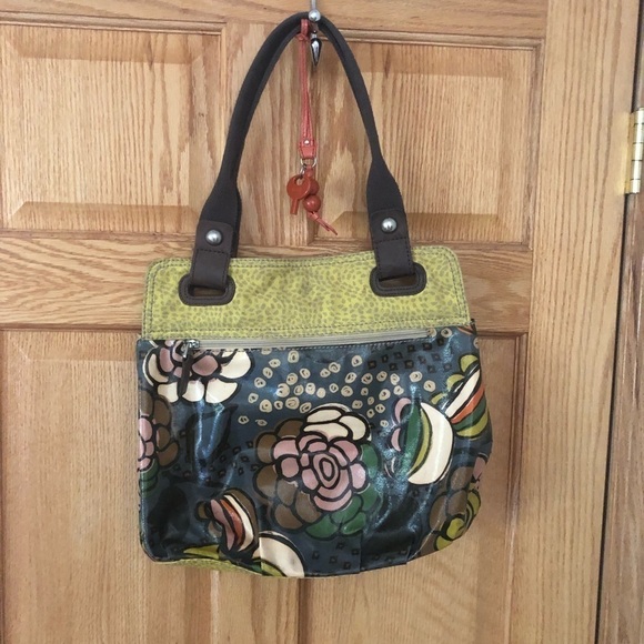 Fossil Large Wax Canvas Key-Per Shoulder Bag Tote Floral Print Pockets 15X14 BIG - Picture 4 of 12